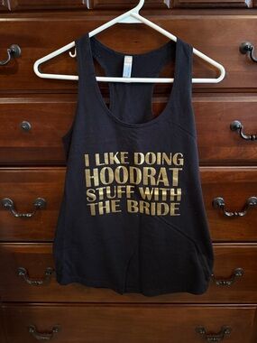 Graphic Racerback Tank - Black with Gold Text